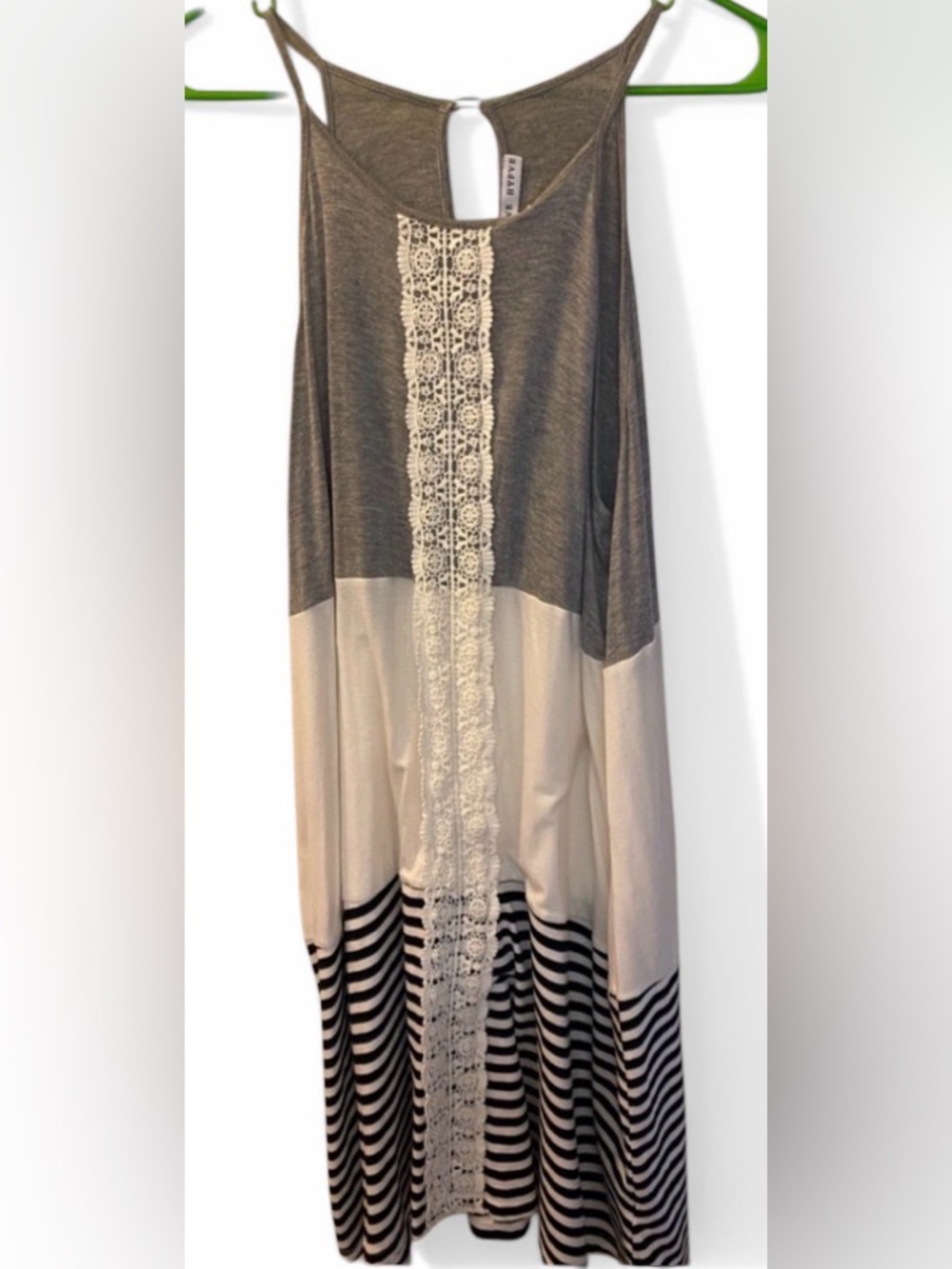 HYFVE Gray Top with White Crochet Lace Trim